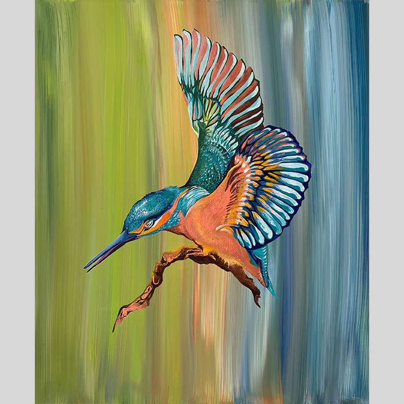 SOLD Kingfisher Strike - acrylic on canvas. Size: L 61cm x W 51.5cm