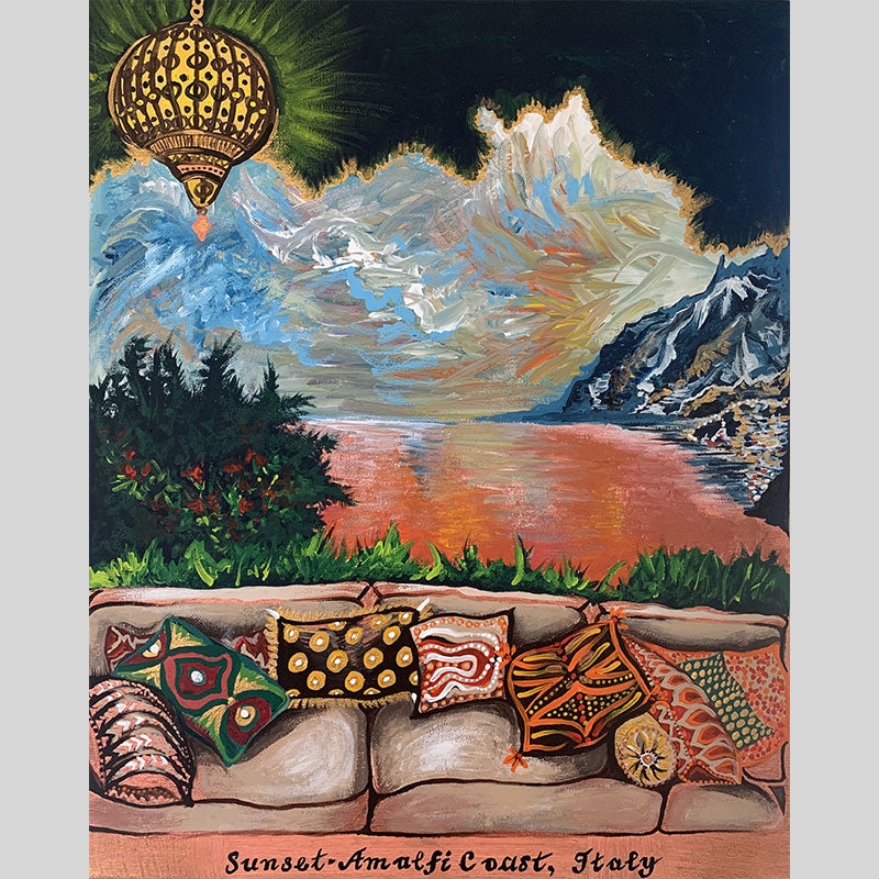 Magical Sunset in Positano, acrylic on canvas. Size: L 50.8cm x W 40.6cm