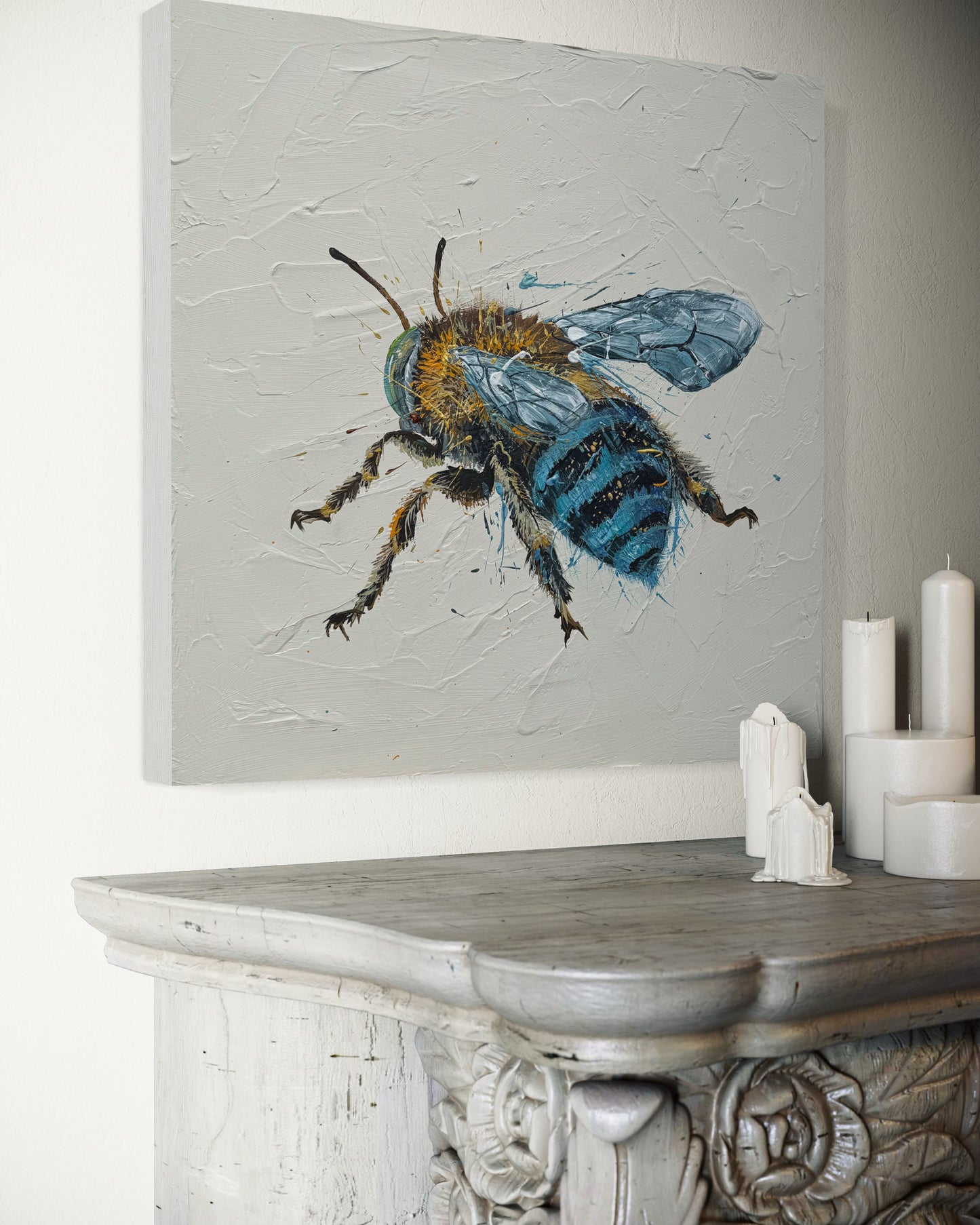 SOLD "Bee my Honey Bee 2" - the native Australian blue-banded bee. Acrylic & texture paste on canvas.