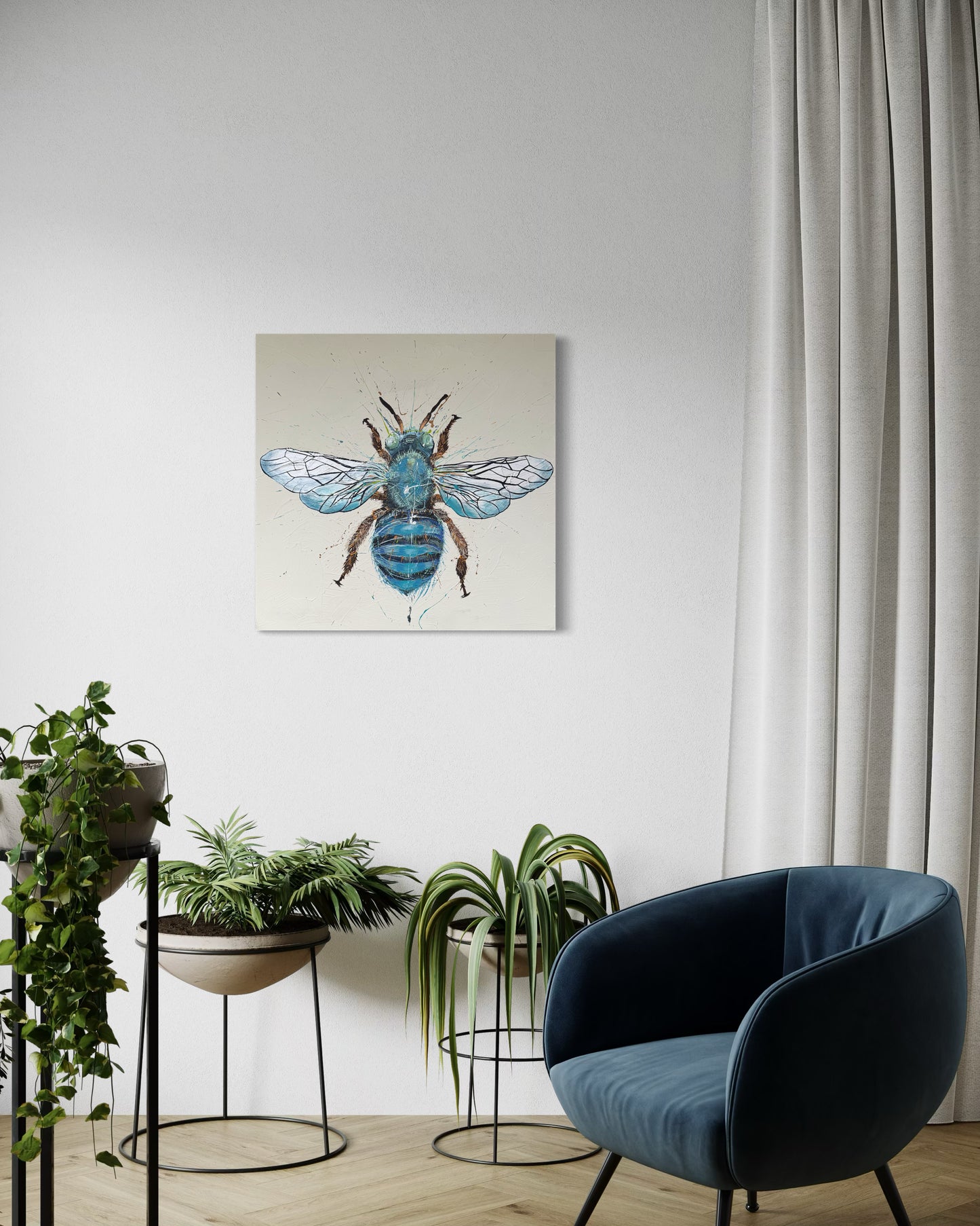 FOR SALE "Be my Honey Bee 3" a variation of the native Australian blue-banded bee. Acrylic & texture paste on canvas.