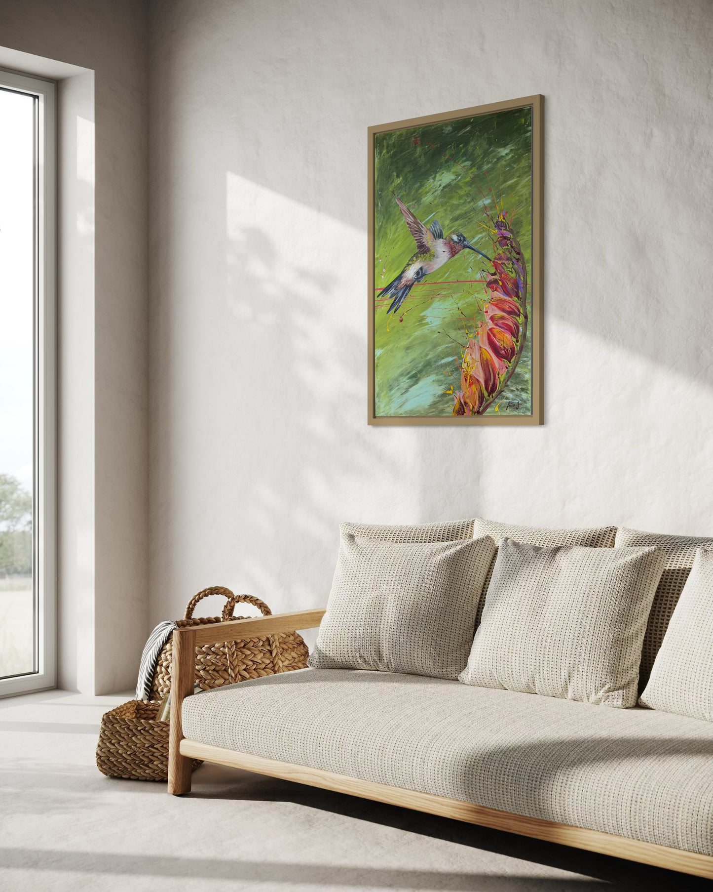 SOLD : Framed - Hummingbird in Flight, 76cm x 51cm (20" x 30")