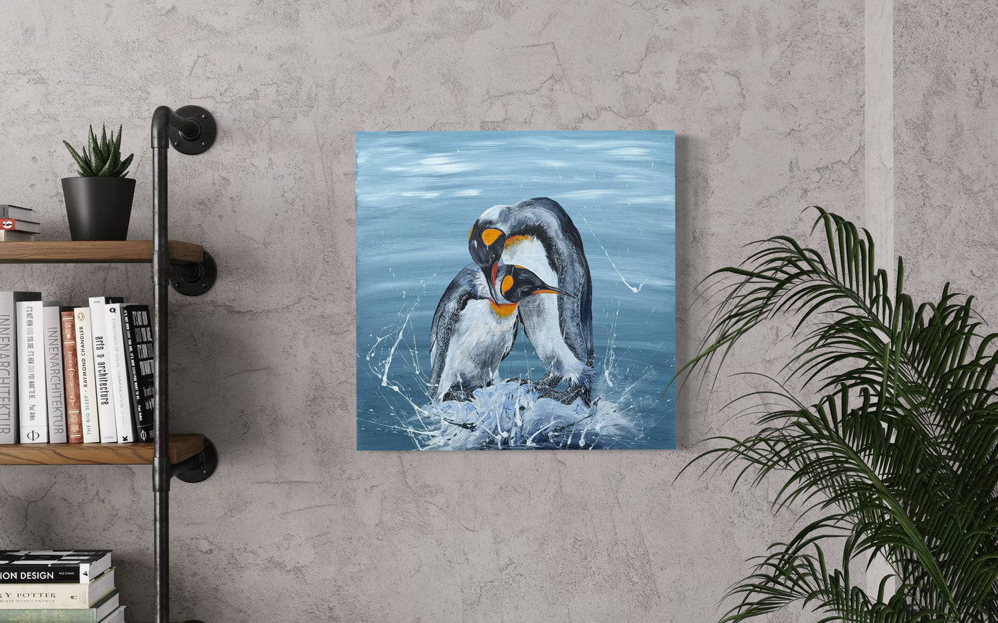 SOLD "King Penguins - Love at world's end" acrylic and pen on canvas