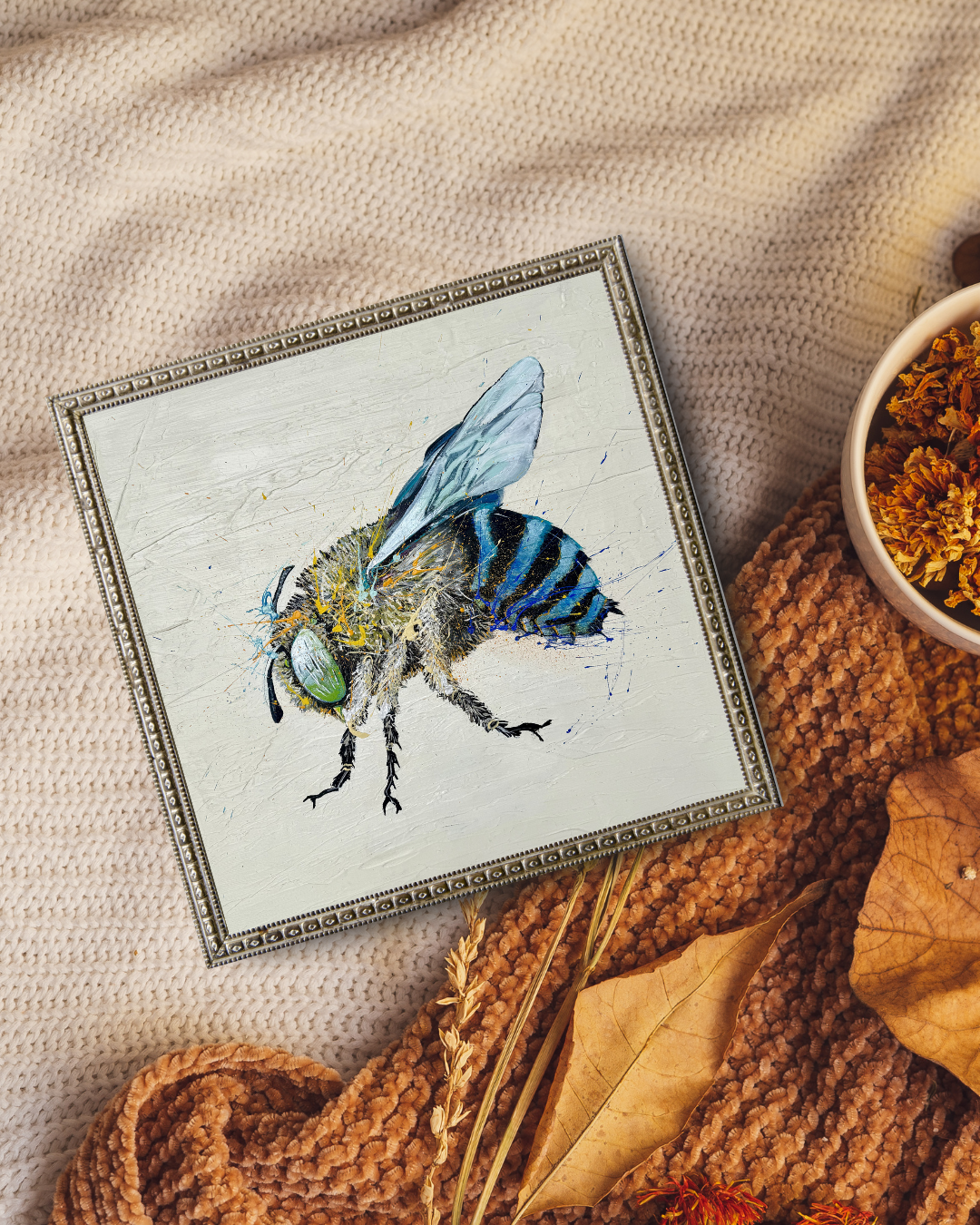 ORIGINAL FOR SALE "Blue-Banded Beauty" the Australian native Blue-Banded Bee. Acrylic on canvas *FINE ART PRINTS AVAILABLE