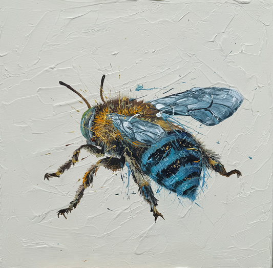 SOLD "Bee my Honey Bee 2" - the native Australian blue-banded bee. Acrylic & texture paste on canvas.