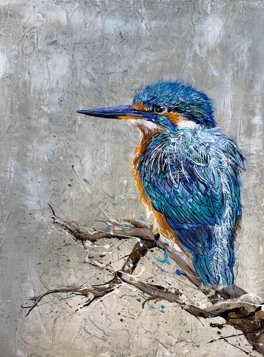 FOR SALE "Kingfisher in Beautiful Blue", acrylic on canvas. *Fine art prints available