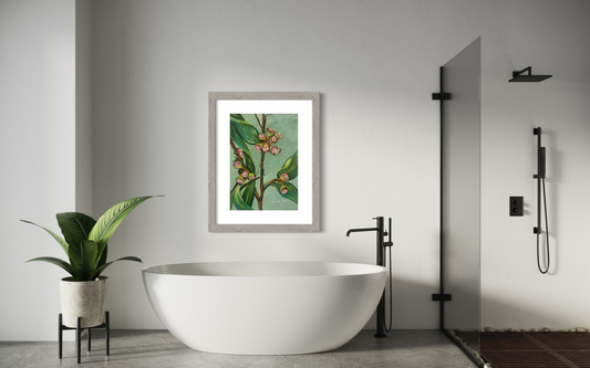 SOLD Australian eucalyptus leaves with gum nuts, acrylic on art paper - Size: 42cm x 30cm