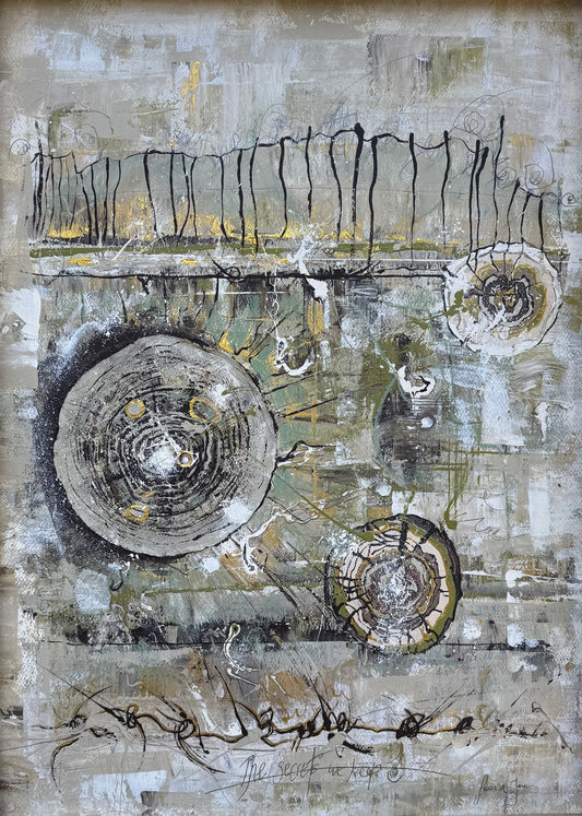 FOR SALE "The Secrets We Keep" mixed media collage on watercolour paper