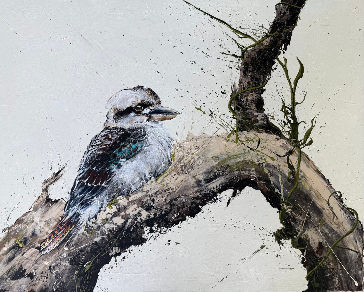 SOLD “The Bushman’s Clock” The Australian native Laughing Kookaburra. Acrylic on canvas