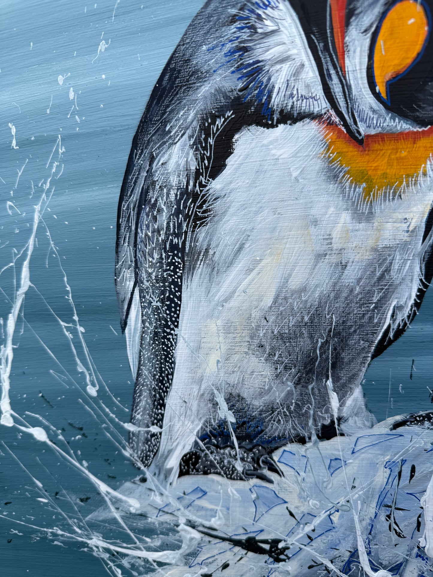 SOLD "King Penguins - Love at world's end" acrylic and pen on canvas