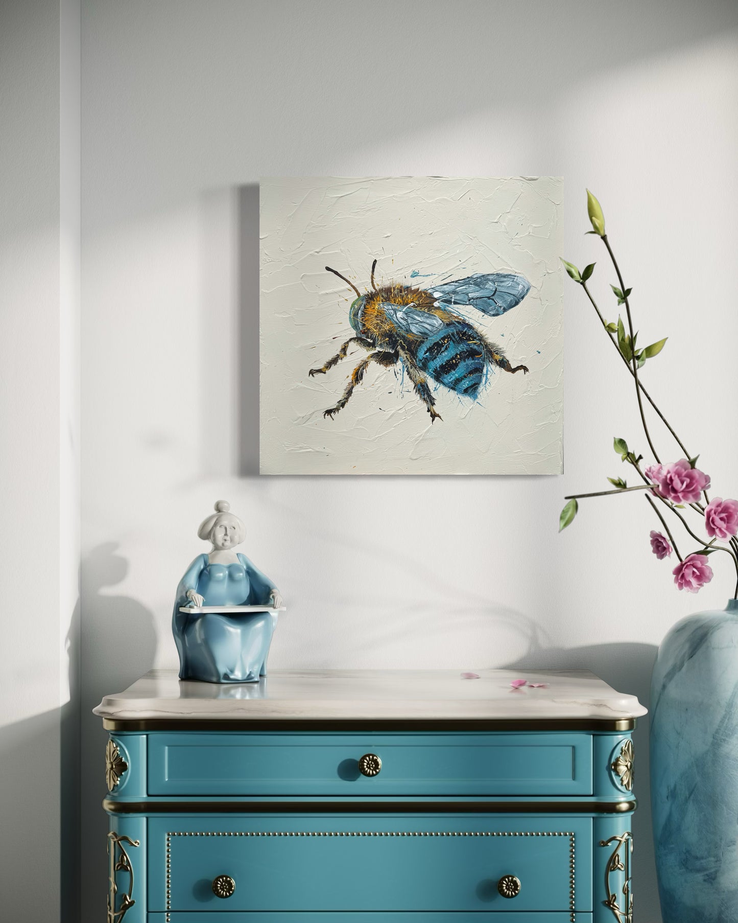 SOLD "Bee my Honey Bee 2" - the native Australian blue-banded bee. Acrylic & texture paste on canvas.