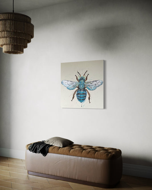 FOR SALE "Be my Honey Bee 3" a variation of the native Australian blue-banded bee. Acrylic & texture paste on canvas.