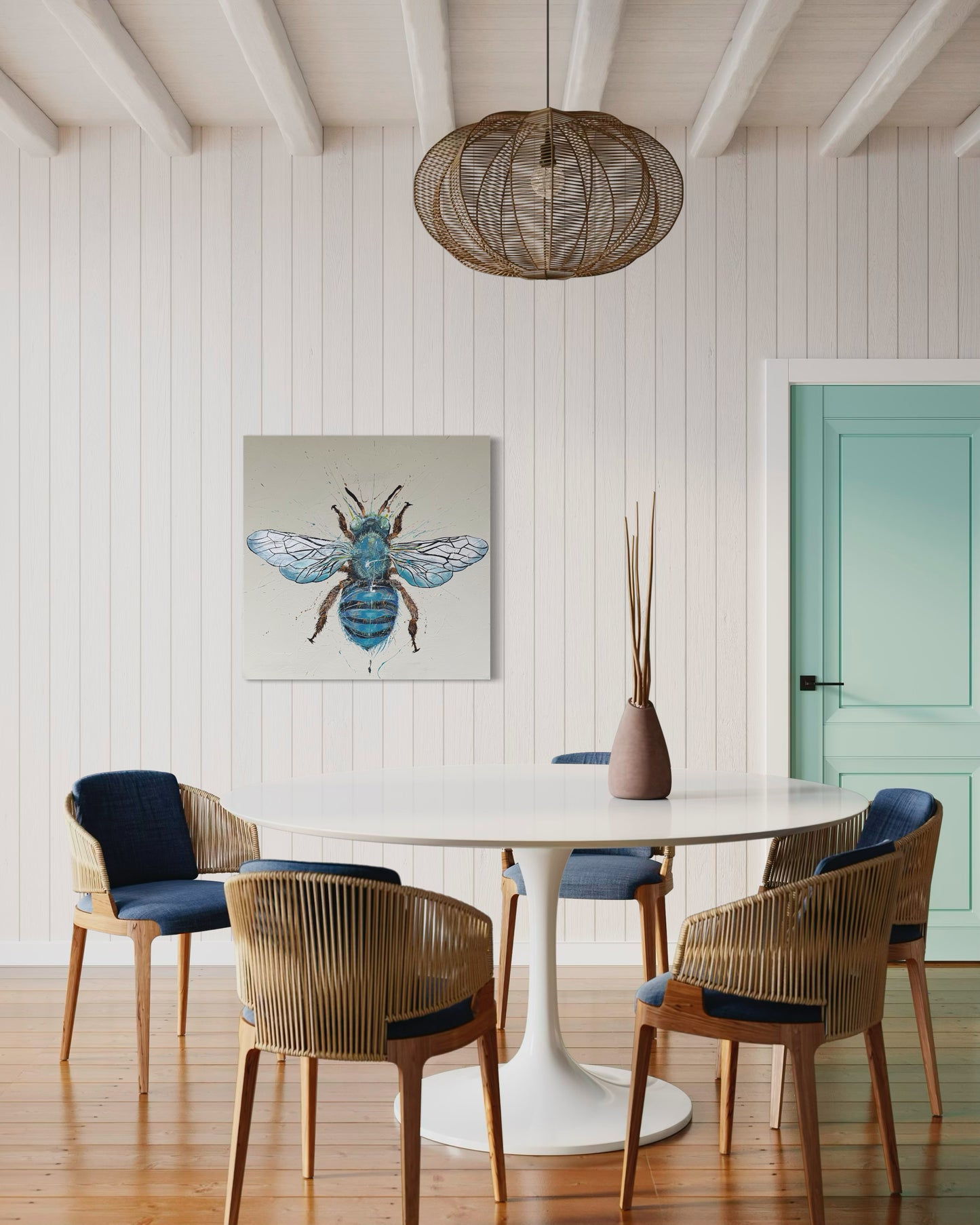 FOR SALE "Be my Honey Bee 3" a variation of the native Australian blue-banded bee. Acrylic & texture paste on canvas.