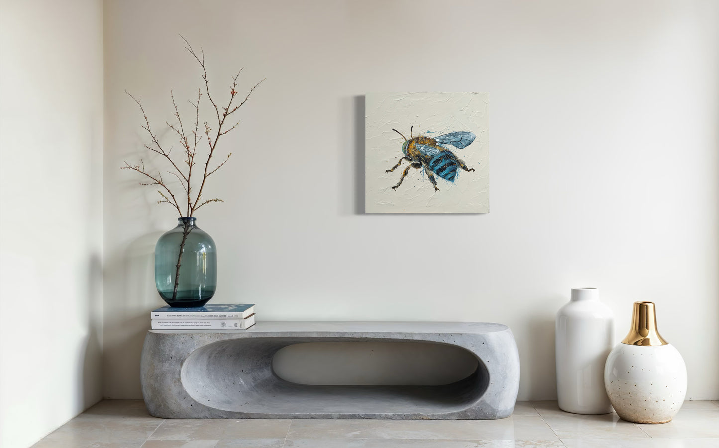SOLD "Bee my Honey Bee 2" - the native Australian blue-banded bee. Acrylic & texture paste on canvas.
