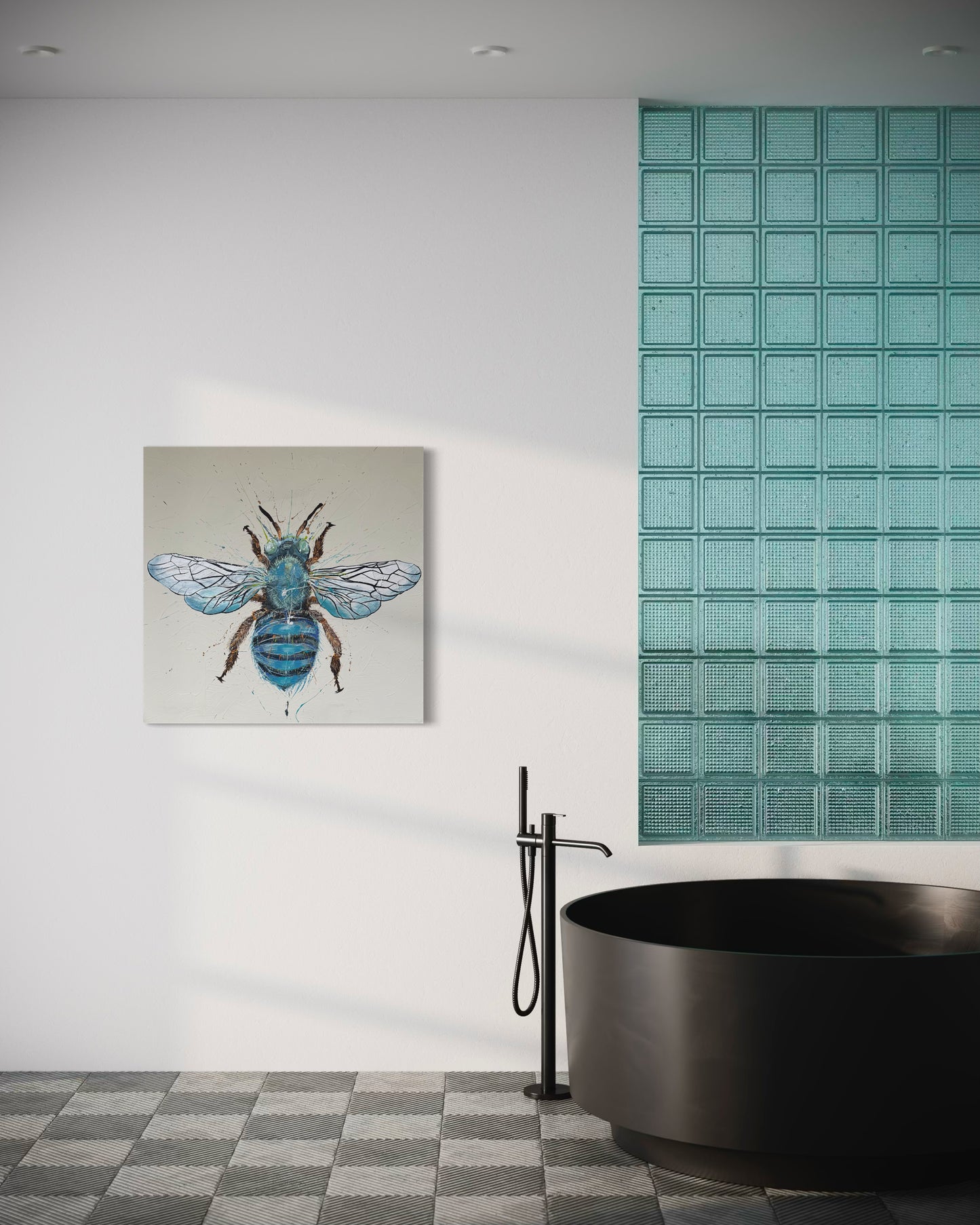 FOR SALE "Be my Honey Bee 3" a variation of the native Australian blue-banded bee. Acrylic & texture paste on canvas.