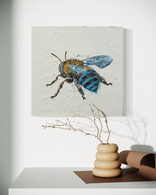 SOLD "Bee my Honey Bee 2" - the native Australian blue-banded bee. Acrylic & texture paste on canvas.