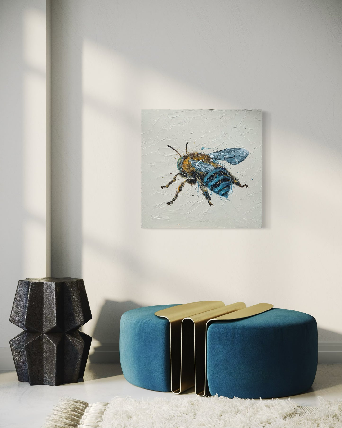 SOLD "Bee my Honey Bee 2" - the native Australian blue-banded bee. Acrylic & texture paste on canvas.