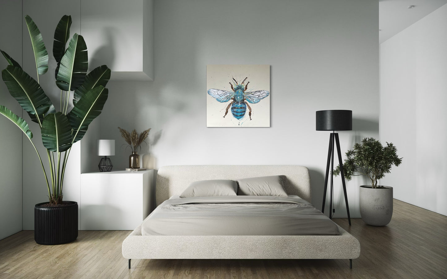 FOR SALE "Be my Honey Bee 3" a variation of the native Australian blue-banded bee. Acrylic & texture paste on canvas.