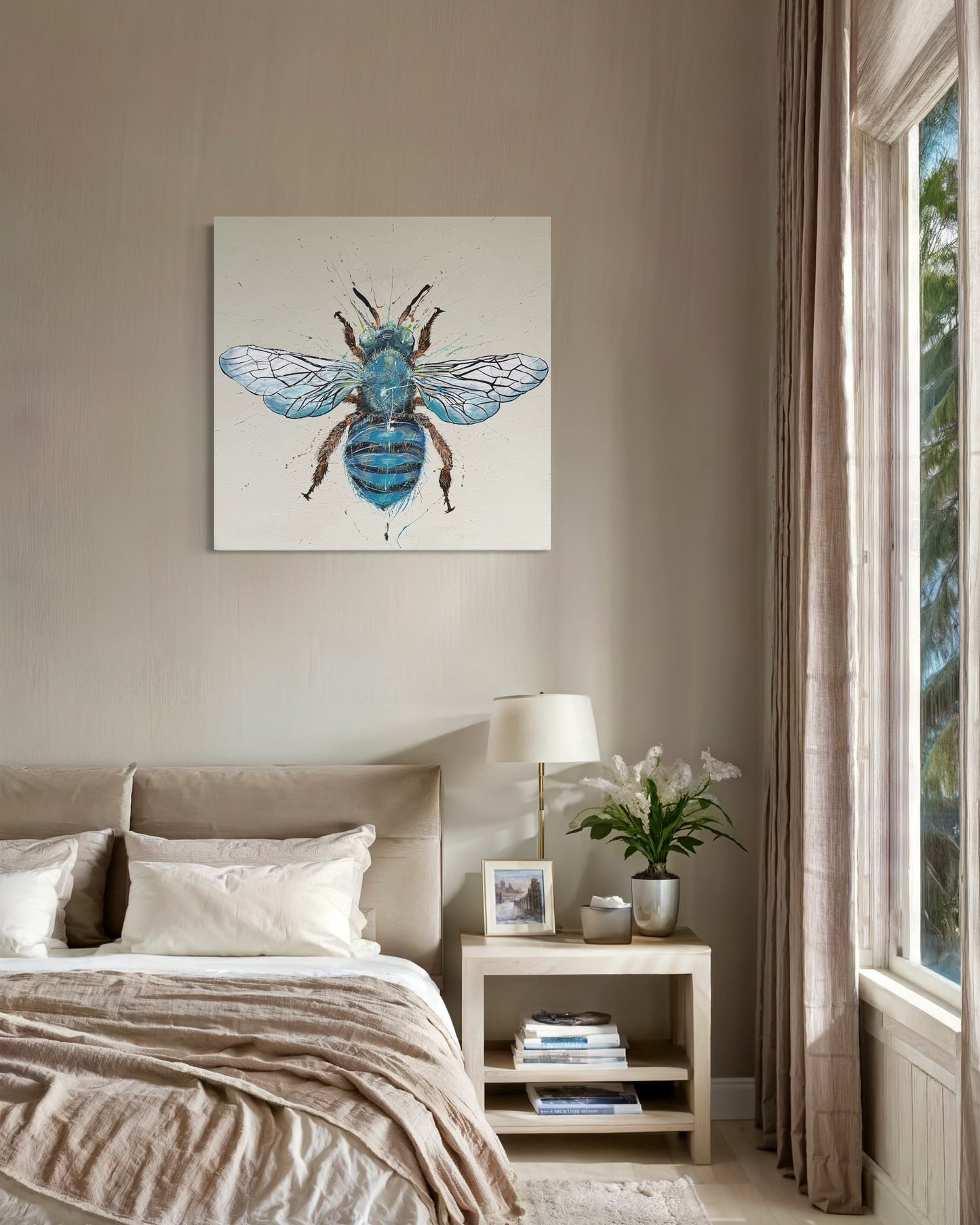 FOR SALE "Be my Honey Bee 3" a variation of the native Australian blue-banded bee. Acrylic & texture paste on canvas.