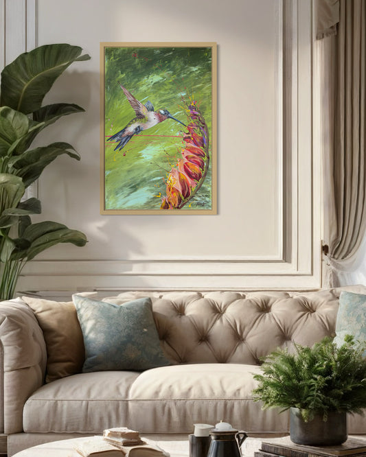 SOLD : Framed - Hummingbird in Flight, 76cm x 51cm (20" x 30")