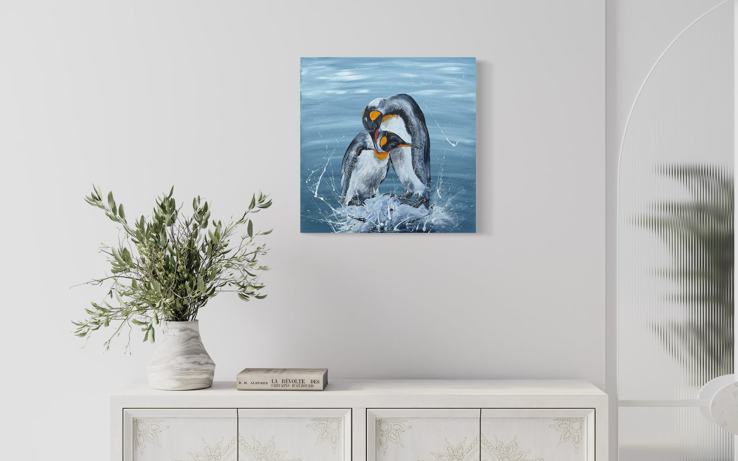 SOLD "King Penguins - Love at world's end" acrylic and pen on canvas