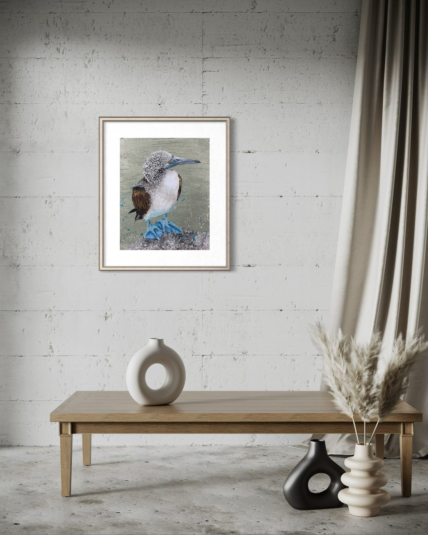 FOR SALE "The Blue-Footed Booby Bird", native to the eastern Pacific Ocean. Acrylic on canvas