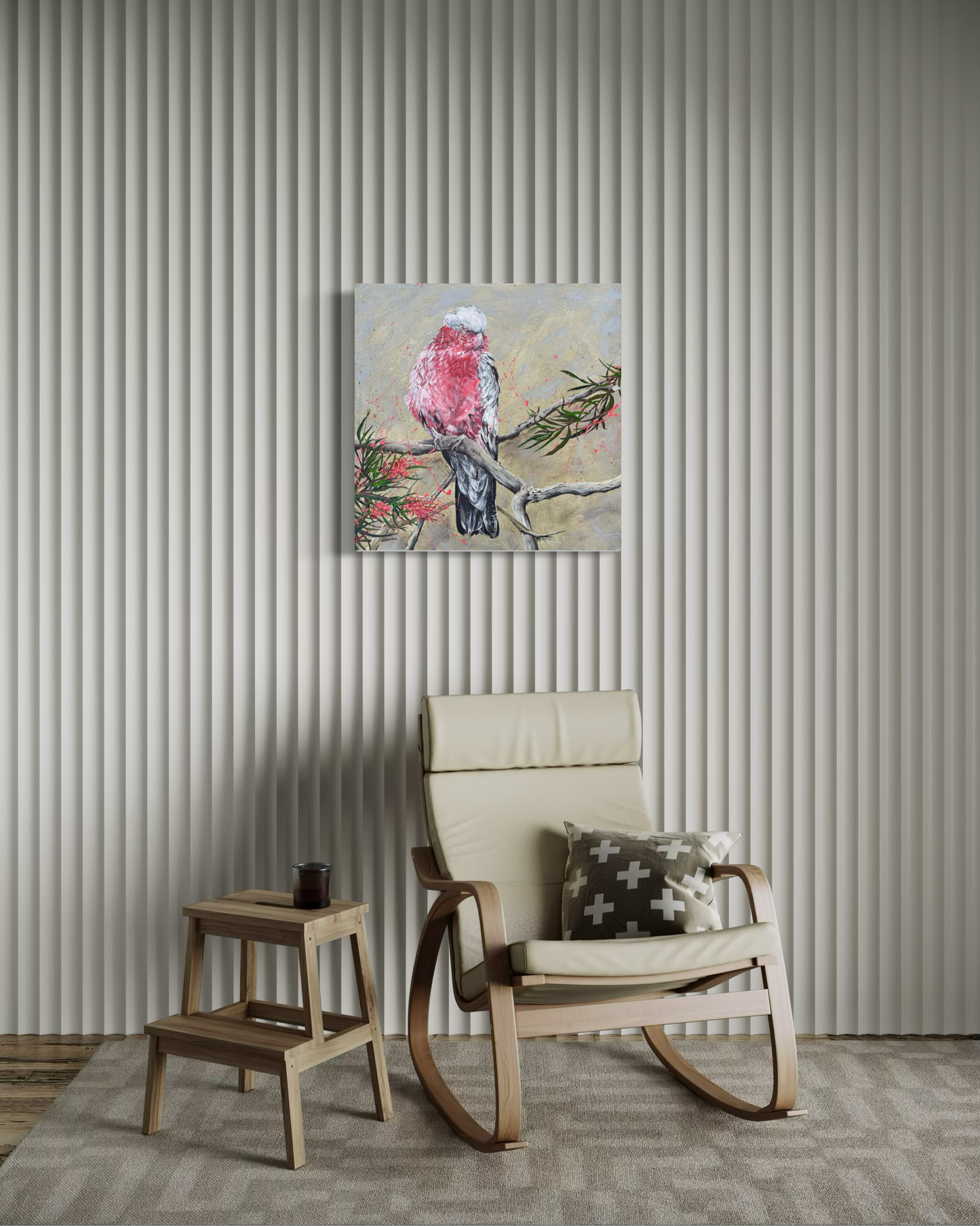 FOR SALE "The Gorgeous Pink Galah with Pink Grevillea", Both Native to Australia. Acrylic on canvas