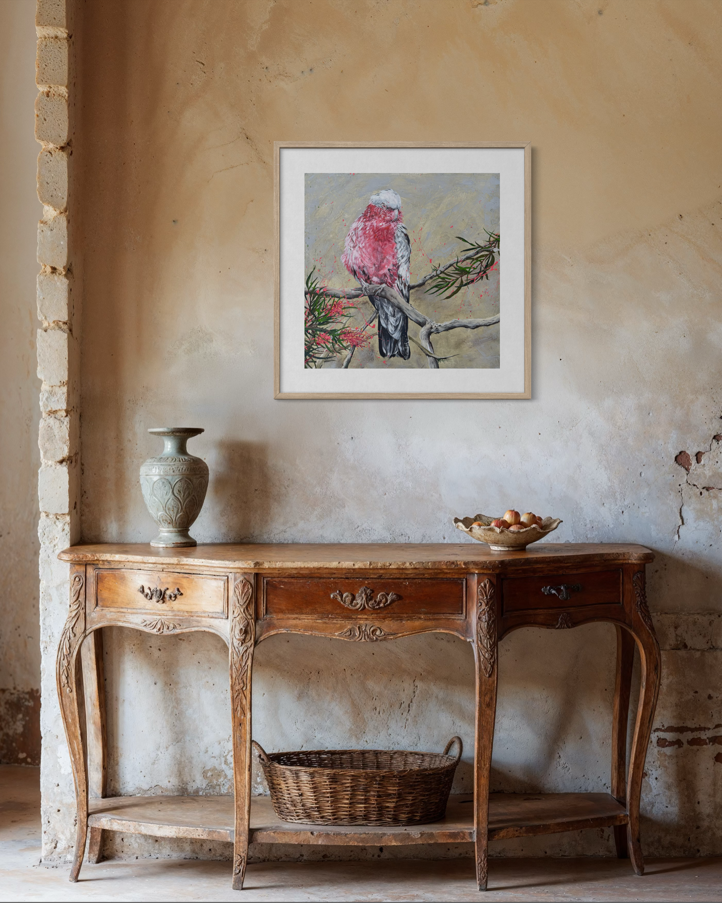 FOR SALE "The Gorgeous Pink Galah with Pink Grevillea", Both Native to Australia. Acrylic on canvas