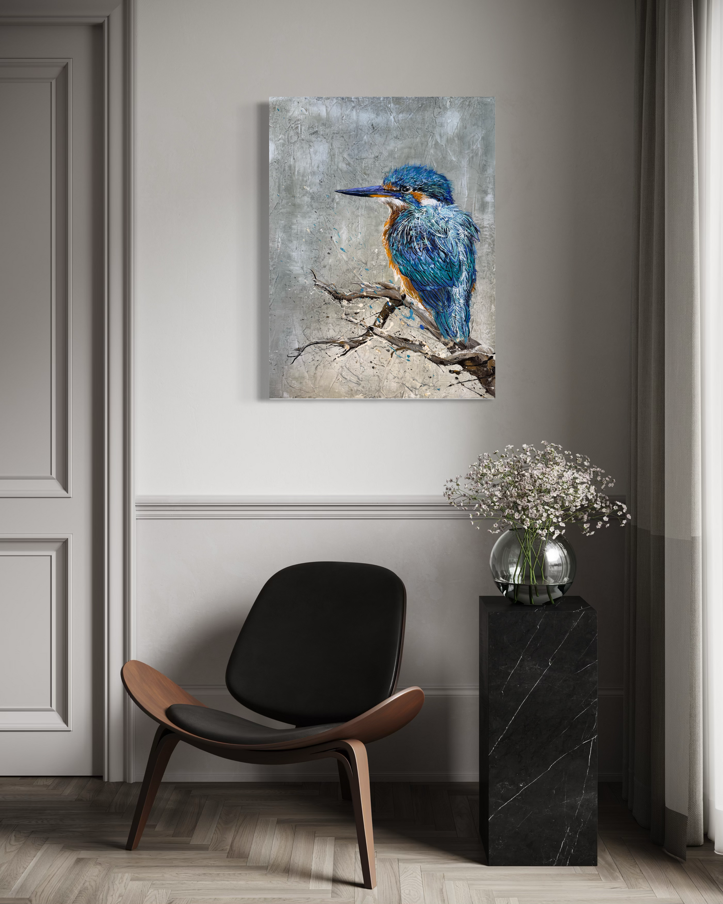 SOLD "Kingfisher in Beautiful Blue", acrylic on canvas. *Fine art prints available
