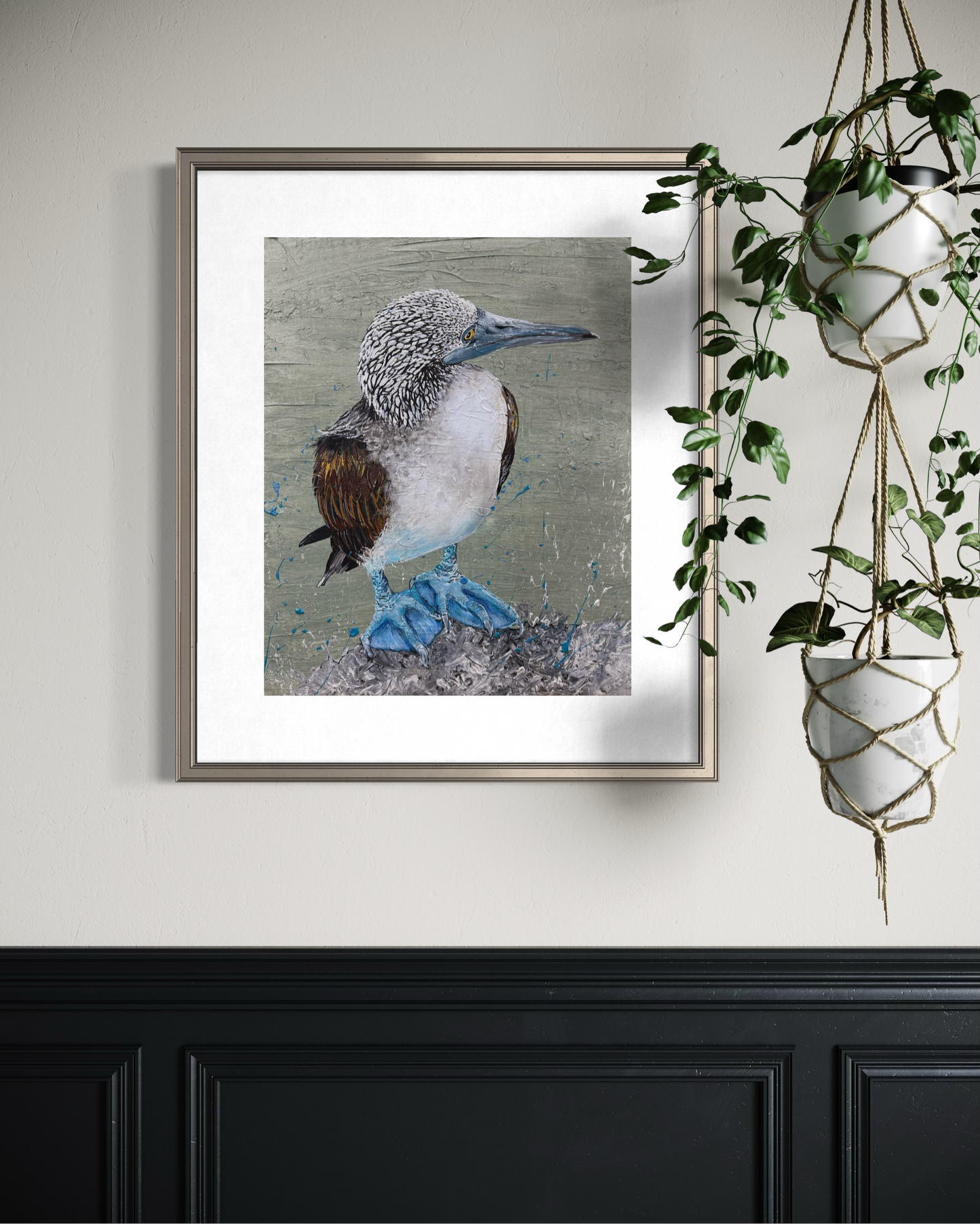 FOR SALE "The Blue-Footed Booby Bird", native to the eastern Pacific Ocean. Acrylic on canvas