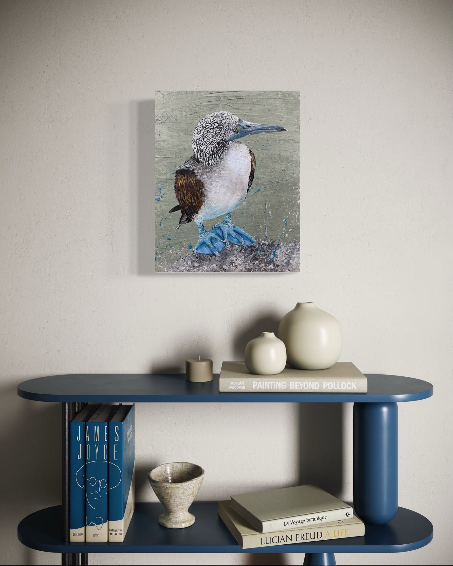 FOR SALE "The Blue-Footed Booby Bird", native to the eastern Pacific Ocean. Acrylic on canvas