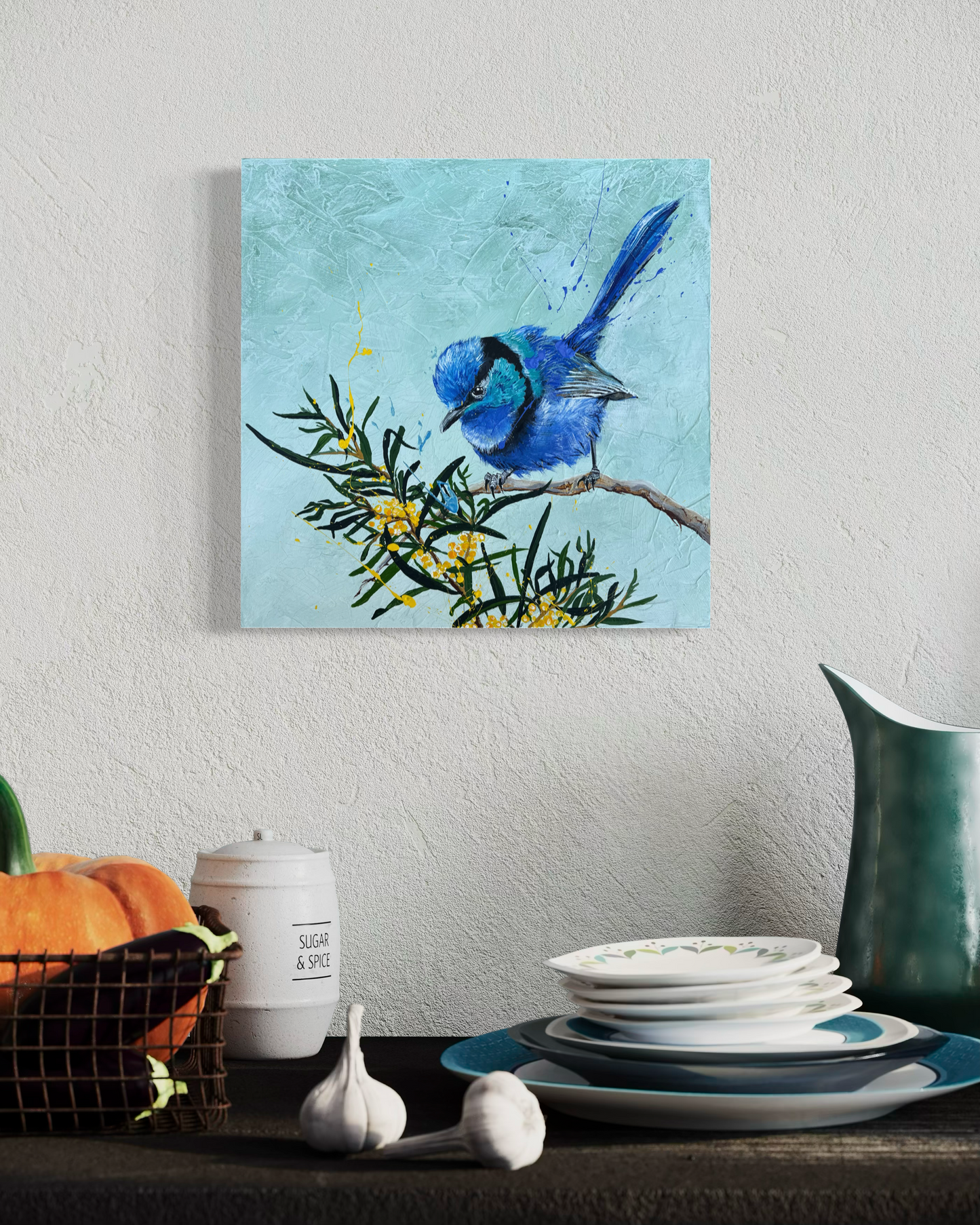 SOLD "Boy in Blue", the native Australian male Splendid Fairy Wren. Acrylic on canvas.