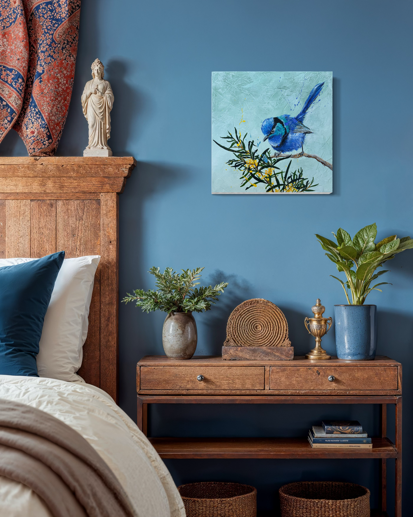 SOLD "Boy in Blue", the native Australian male Splendid Fairy Wren. Acrylic on canvas.