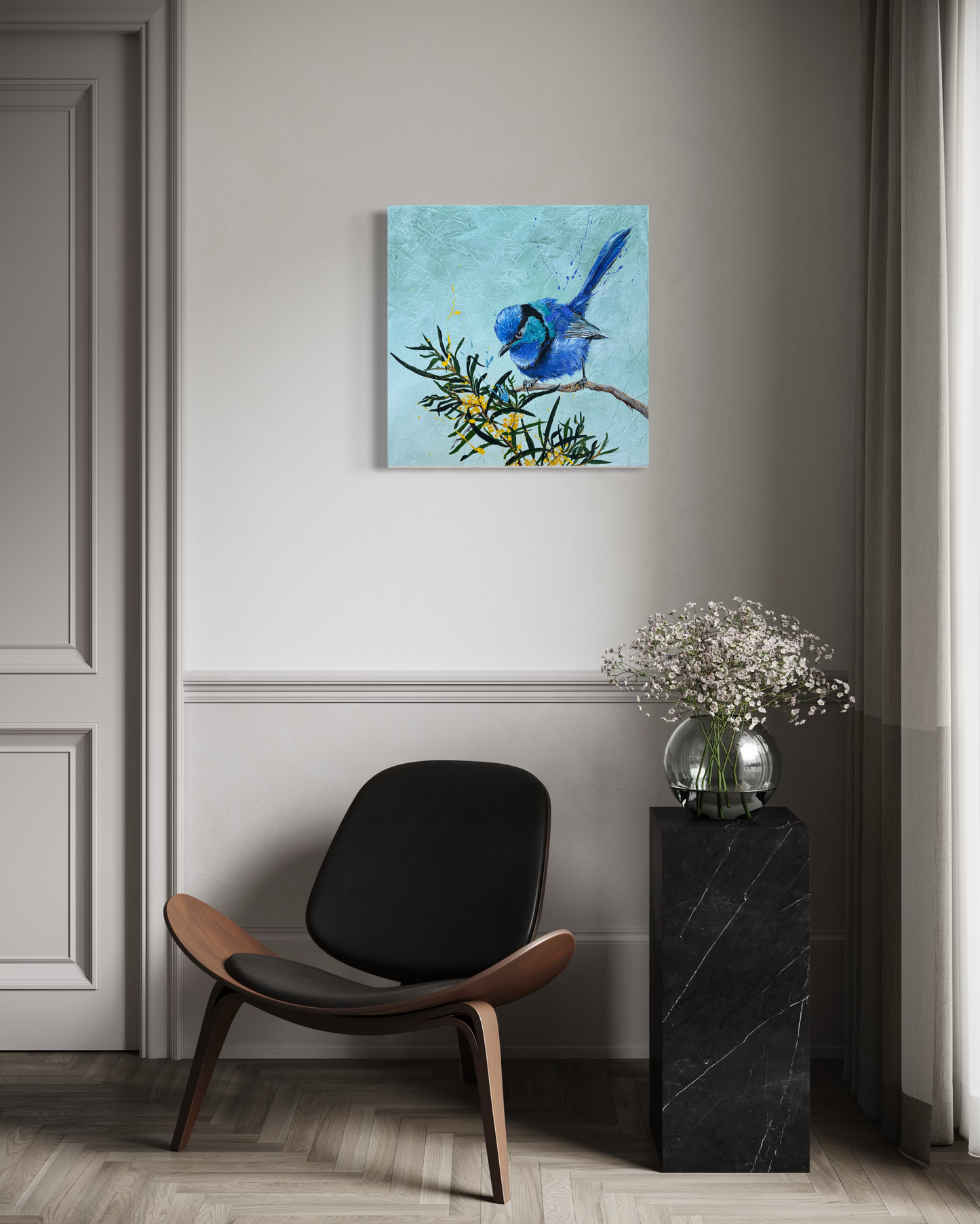 SOLD "Boy in Blue", the native Australian male Splendid Fairy Wren. Acrylic on canvas.