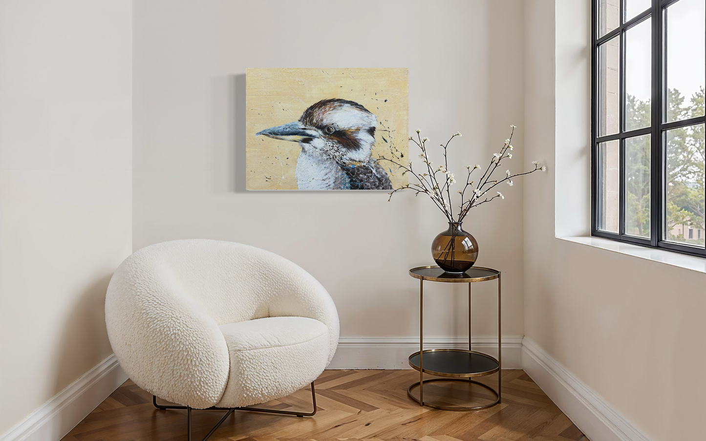 For Sale "Poised to Perfection", the Australian native Laughing Kookaburra. Acrylic on canvas